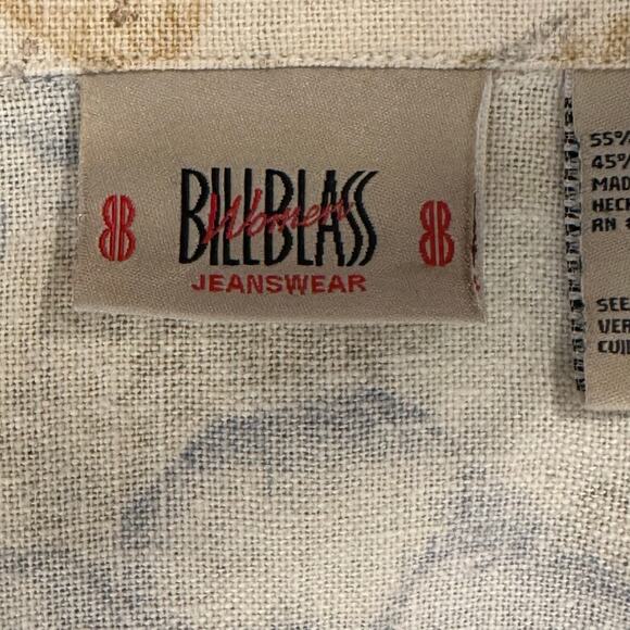 Bill Blass 1X Floral Linen Jacket Women Beige‎ Blue Button Down Y2K Boho - Picture 8 of 14